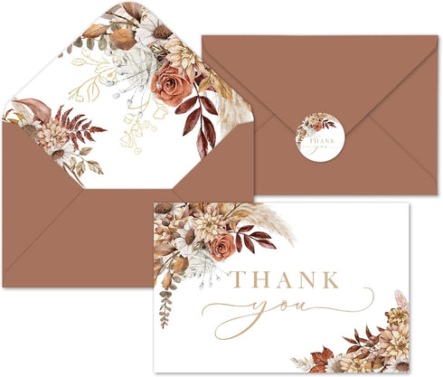 Whaline 50 Pack Boho Floral Thank You Cards Boxed Retro Flower Note