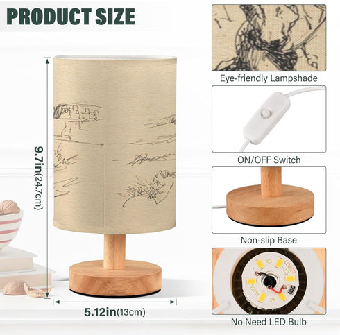 Western Scenery Cowboy Bedside Table Lamp Small Desk Lamps Linen Fabric Shade Decorative Nightstand Lamp LED with USB