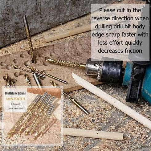 YUENTOEN Twist Drill Bits - 8Pcs Serrated Drill Bit Set, Titanium Coated HSS Sharp 3-10mm Spiral Saw Drill Bit for