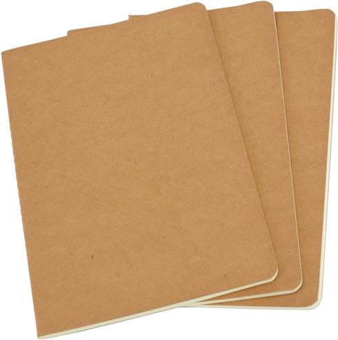 Set of 3 Kraft Cover Journals: 8.25x5.5 inches, 30 Sheets (60 Pages), Blank, DIY-friendly for Daily Use
