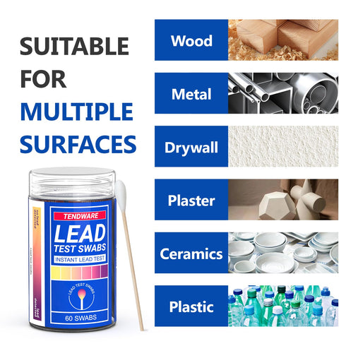 TENDWARE LIFE 60 30 Lead Test Kit Swabs Travel Size, Second Results, Lead Paint Test Kit Household Home Use for Water