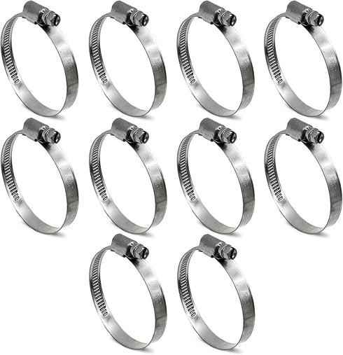 Worm Gear Hose Clamps, Heavy Duty Adjustable Stainless Steel for 2-3/8 Inch Automotive Fuel Injection Line, 10 Pack