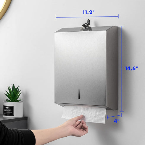 Commercial, Paper Towel Dispenser Wall Mount Brushed Stainless Steel & Fingerprint Resistant, Lockable, for c