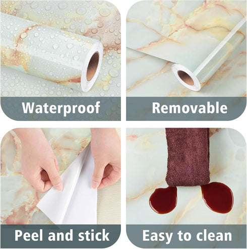 Beige Pink Marble Contact Paper, Self Adhesive Waterproof Marble Wallpaper for Kitchen Cabinets, Drawers Liner 17.71" x