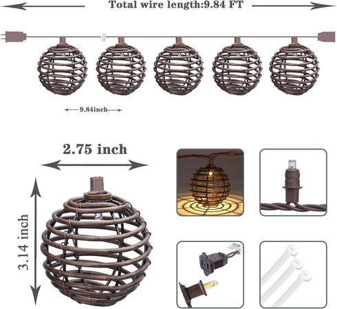 10 Bulbs Decor(9.84FT) Vigdur Patio String Lights Outdoor, Brown Globe Lantern String Lights with Plug in, Connectable