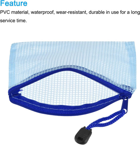 MECCANIXITY Mesh Zipper Bags, B8 Size File Document Pockets, Bill Pouch Folders, Blue Pack of 3 for Office Home