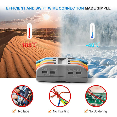 Wire Connectors Nuts, 50pcs 3 Conductor Compact Splicing Electrical Connectors, 3 Circuit Inline Splices