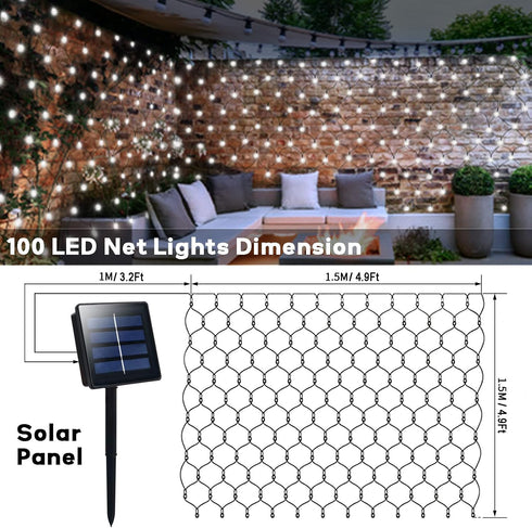echosari Solar Net Lights Outdoor, 100 LED 5Ft x 5Ft Bush Net Light, Auto On/Off 8 Modes for Tree Fence Wall Decor