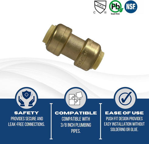 5 Pcs XFITTING Push Fit 3/8 Inch x 3/8 Inch, 3/8" Push Fit Coupling, 27-6-6=5XX
