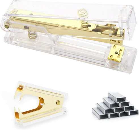 Gold Acrylic Desktop Stapler, 25 Sheet Capacity, includes 1000 Staples and Staple Remover