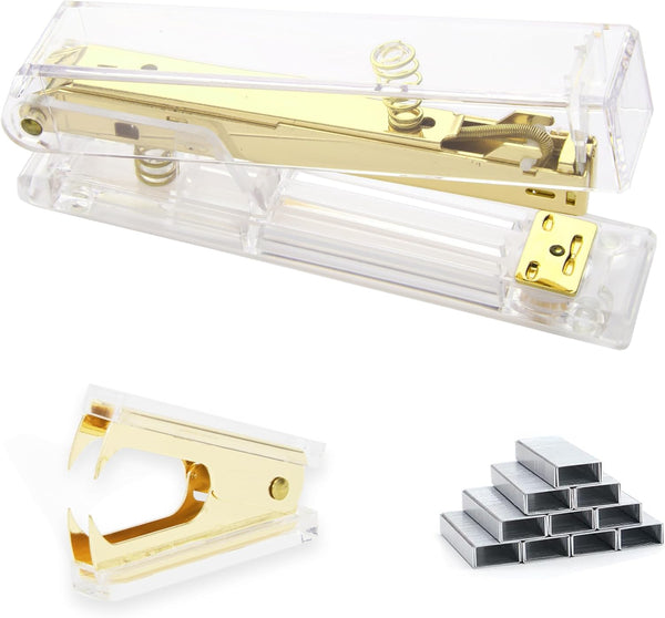 Gold Acrylic Desktop Stapler, 25 Sheet Capacity, includes 1000 Staples and Staple Remover