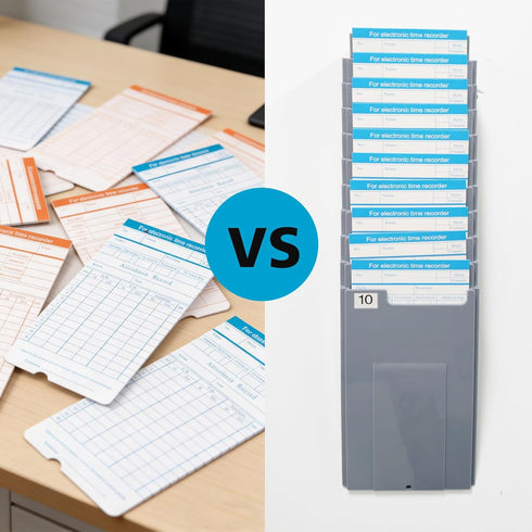 NADAMOO 10-Slot Time Card Holder, Wall-Mounted, Retractable and Expandable Plastic Punch Card Rack, Compatible