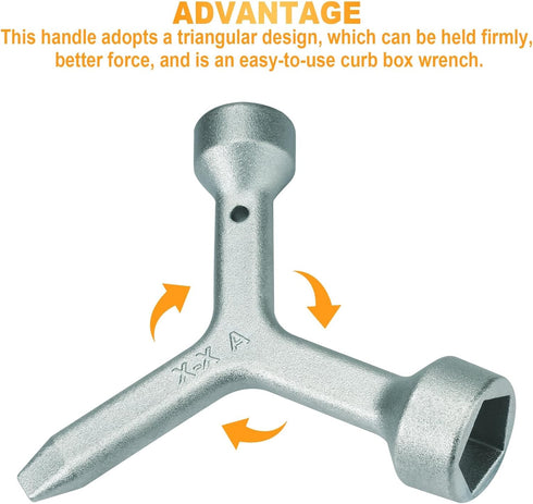 MKF2 Meter Curb Box Key, Heavy-Duty Silver Shut Off Tool for Standard & Large Pentagon Bolts, 5.5 Inches