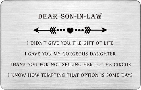 Mother In Law Gifts for Son In Law, Funny Christmas Presents, Wedding Day Gift Wallet Card, Son In Law Birthday Card