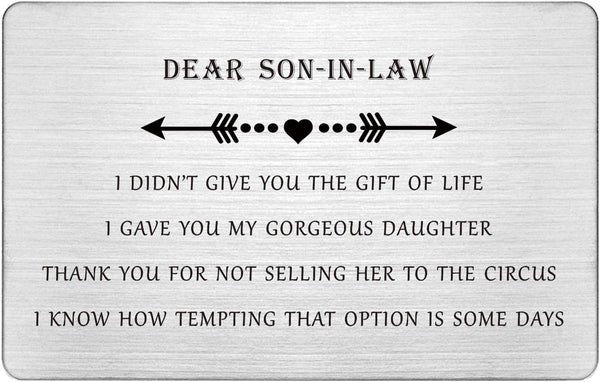 Mother In Law Gifts for Son In Law, Funny Christmas Presents, Wedding Day Gift Wallet Card, Son In Law Birthday Card