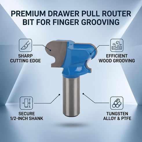 1/2 inch Woodworking Router Bit with PTFE Coating, Shank, Finger Pull Design for Wood Grooving