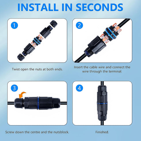 5PCS IP68 Waterproof Electrical Cable Connector, 3 Pin Junction Box for 3.5-10mm Wire Range, Quick Screwless