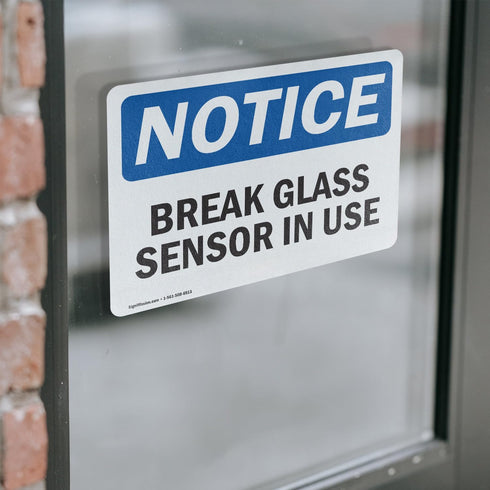 (2 Pack) Glass Break Sensor In Use OSHA Notice Sign - 5 Inch X 3.5 Inch Vinyl Label Decal