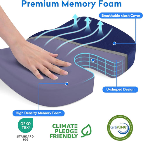 XXL Seat Cushion Office Car Seat Cushion, Memory Foam Cushion for Office Chair, Car Seat, Airplane, Bleacher Non-Slip