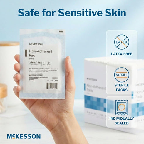 2x3 Inch, 100 Count, McKesson Non-Adherent Pads for Wounds, Sterile Non-Stick Wound Dressing, Highly Absorbent