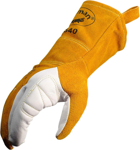 Caiman Premium Goat Grain TIG/Multi-Task Welding Gloves, Split Cowhide Back, 4-Inch Extended Cuff, White/Gold, X-Large