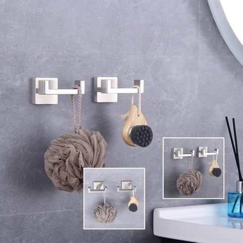 GERZWY Brushed Stainless Steel Coat/Robe Hook, Modern Bathroom Double Towel Hook, Wall Mounted 2 Pack