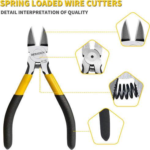 BOOSDEN 5 inch Flush Wire Cutters, Dikes for Crafting Electrical Jewelry Making, Precision Small Wire Snips