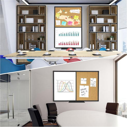 XBoard Magnetic Whiteboard 36 x 24 - Combo Dry Erase Board/Cork Board with Black Aluminum Frame, Colorful Push Pins