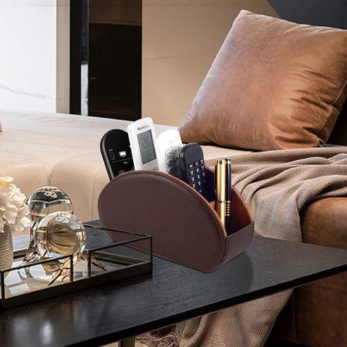 5 Tv Remote Holder Tray with Compartment,PU Leather Remote Control Holder/Caddy,Placed Media Remote Storage