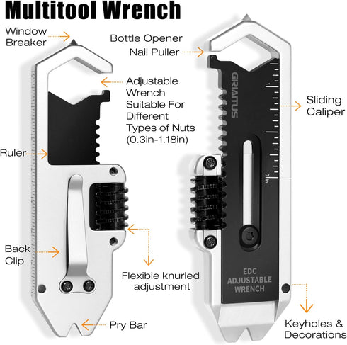 9 1 Small Multitool Wrench in Pocket Adjustable Wrench for Screw with Mini Pry Bar Nail Puller Keychain Tool Caliper
