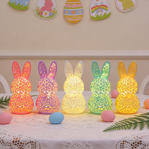 BLESOUYI 3D 1 Pack Easter Lamp Bunny Night Light Figurine Printed LED Hollow Out Rabbit Lamp, Decorative Ornament