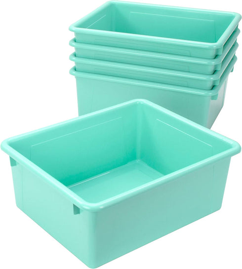 Storex Letter Size Deep Storage Tray – Teal Organizer Bin with Non-Snap Lid, 5-Pack (62549U05C) for Classroom, Office,
