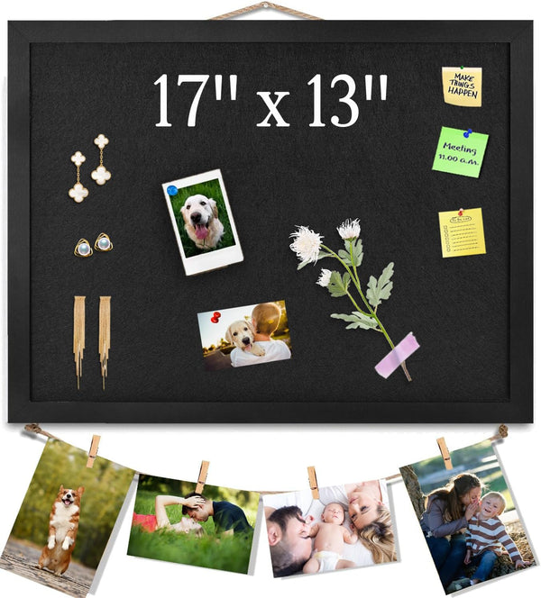 Black Bulletin Boards Cork Board with Felt, 17"x13" Small Display Pin Board for Walls, Jewelry, Notes