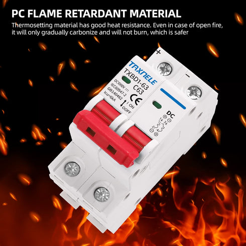 DC Miniature Circuit Breaker 2P 1000V 63A Solar Mini Circuit Breaker Thermal Magnetic Trip DIN Rail Mount