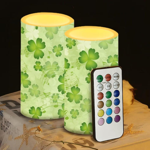 Green Leaves Flickering Flameless Candles St Patricks Day Candles Battery Operated Candles