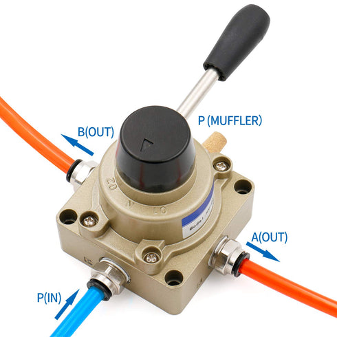 Baomain Rotary Lever Hand Valve HV-03, PT3/8 3 Position 4 Way Pneumatic Air Flow Control