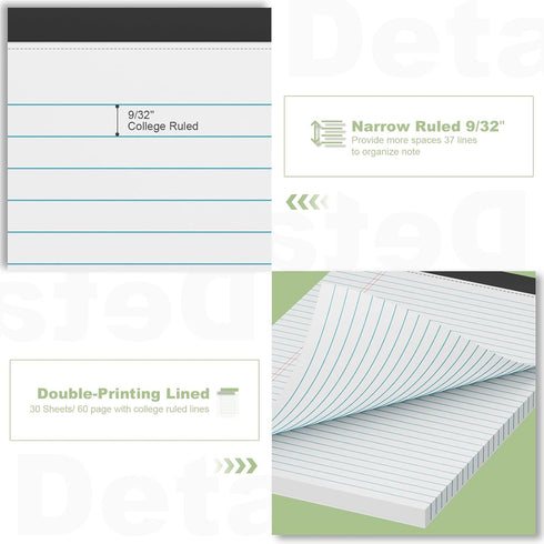 Legal Pads 8.5 x 11 inch Notepad, 2 Pack White Note Pads, 30 Sheets Per Writing Pad, College Ruled for School, Home,