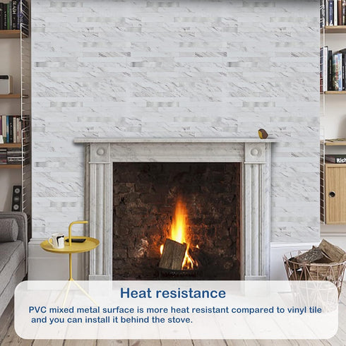 20 Midcard Sheet Peel and Stick Backsplash, White Marble PVC Wall Tile for Kitchen Backsplash