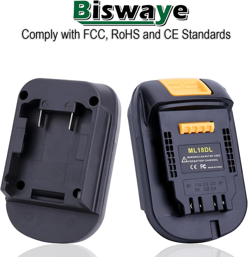 Biswaye Adapter for DeWalt 20V Max Tools, Compatible with Milwaukee M18 18V Battery, 20V to 18V Battery Converter