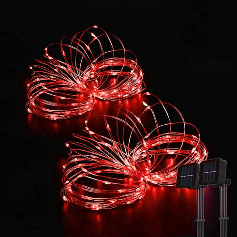 Outdoor Solar String Lights, 2 Pack 33ft 100L Red Copper Fairy Lights, 8 Modes Twinkle Decor for Christmas Wedding Party