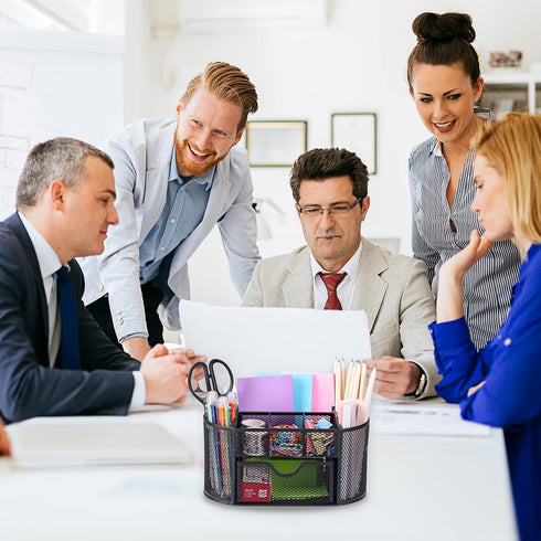 EOOUT Desk Organizer, Pencil Holder for Desk, Mesh Office Desk Accessories with 8 Compartments and 1 Drawer