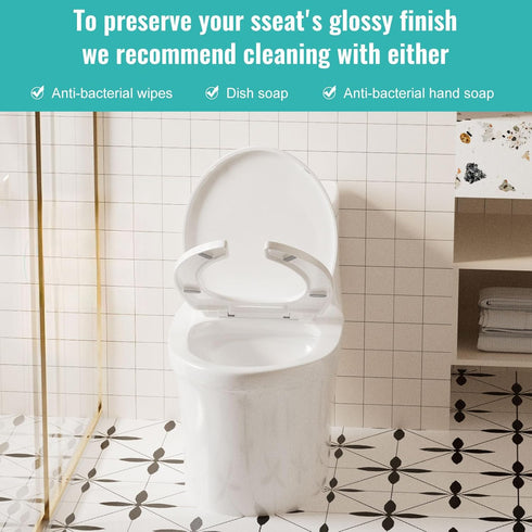 (16.53x14.37) White toilet seat, with soft-close hinges, non-slip pads, made of plastic, durable and easy to clean