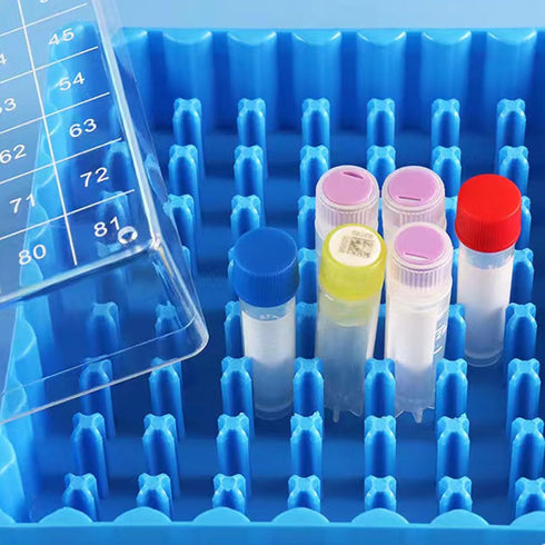 Cryogenic Storage Box, PC Cryogenic Boxes Blue/81-Well for 0.5, 1.5 and 2.0mL Cryotubes, Pack of 1