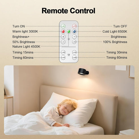 3 360Rotation Dimmable (2-Pack) LED Wall Mounted Lights, Rechargeable Battery Operated Wall Sconces Lamp Colors Temps