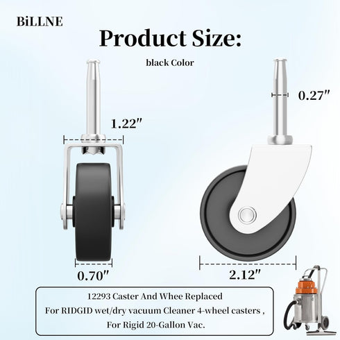 12293 Vacuum Caster Compatible with for Ridgid Wet/Dry Vac RV1250 RT1200 1650RV 1610RV RT1600,for Ridgid DeWALT Craftsman Caster 2" Vacuum Replacement Wheel 2 Pack.