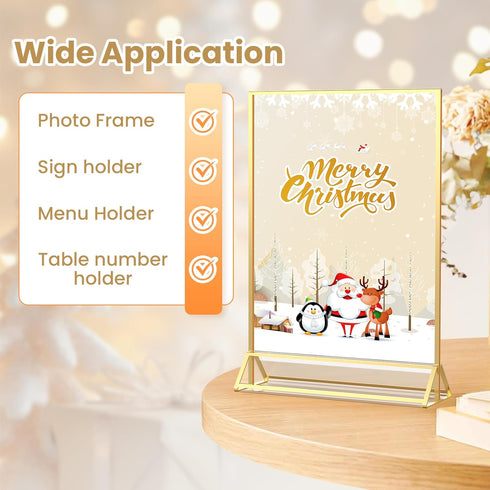 8X10 -3 Pack Gold Frames Double-Sided Gold Picture Frames Tabletop Acrylic Sign Holder for Wedding Table Number Holder