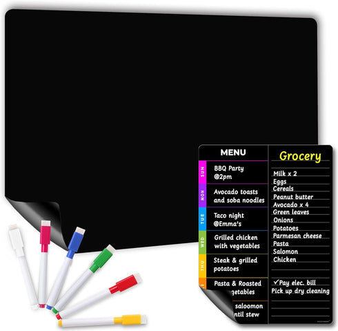 Magnetic Dry Erase Blackboard Set, 11.5x15" Black Board for Home, Office & Classroom, Includes 6 Fine Tip Markers