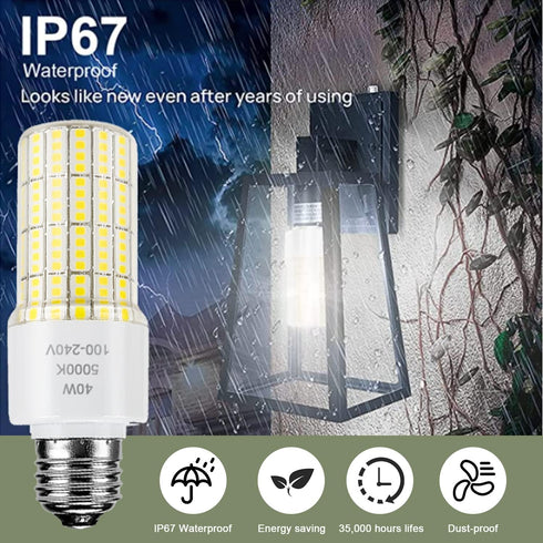 2 Pack 40W LED Light Bulb, 300W Equivalent, 5000 Lumens, 5000K Daylight White, E26/E27 Base for Indoor Outdoor