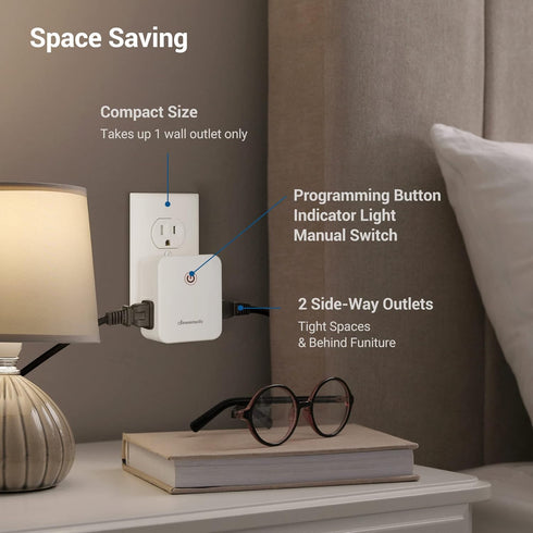 DEWENWILS Remote Control Outlet, Wireless Light Switch with 2 Side Outlets, 100 FT Range, Programmable