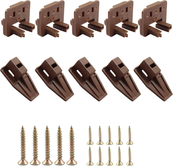 Waziaqoc 5 Set Brown Plastic Replacement Drawer Guides, Slides Drawer Replacement Part Guides,